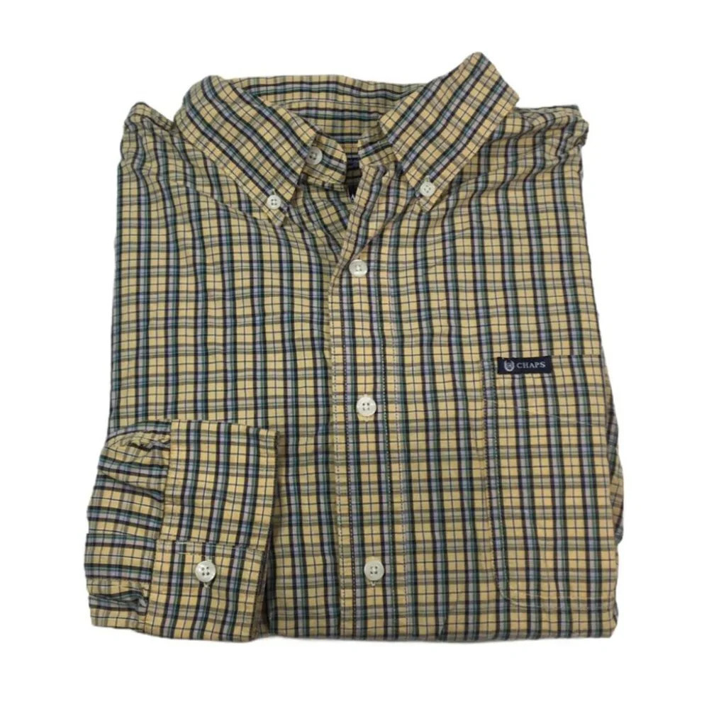 BF290 Chaps Ralph Lauren Plaid Button Down Shirt XL